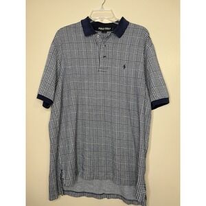 Polo Ralph Lauren Golf Shirt L Navy‎ Blue Houndstooth Mens Pima Cotton Casual
